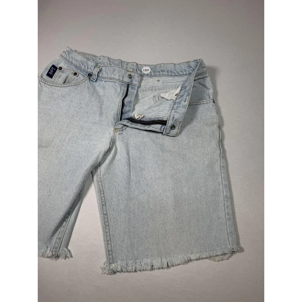 Vintage Lee Shorts Mens 36 Light Wash Denim Bermuda Cutoff Raw Hem USA Casual